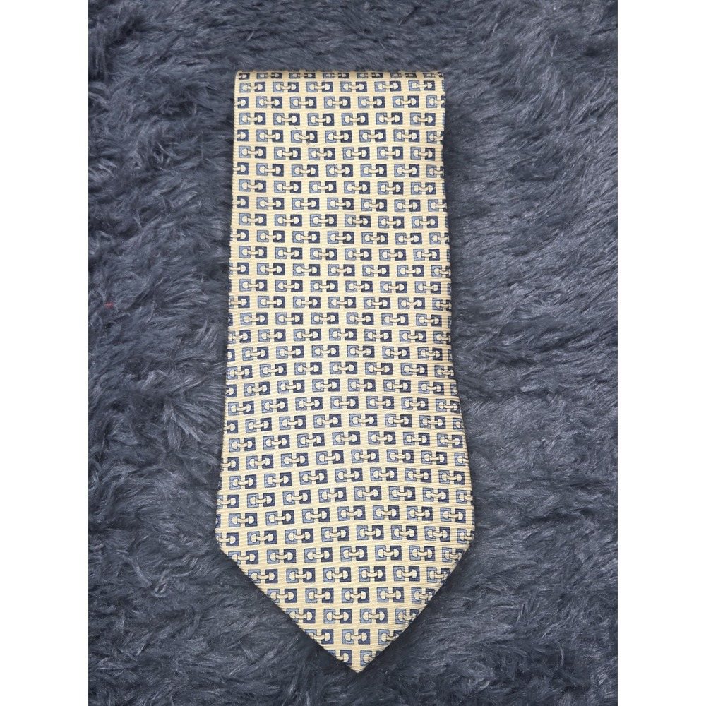 Vintage Tommy Hilfiger Men's 100% Silk Neck Tie Yellow Geometric Classic